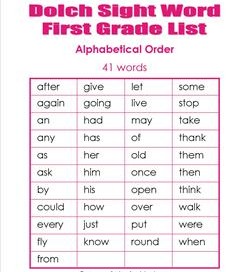 1st grade sight words dolch list