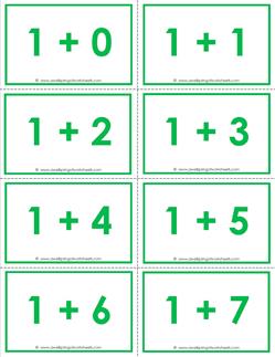 addition flash cards - 1s - sums to 10 - color