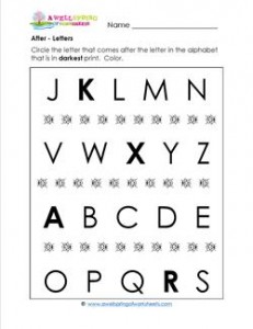 After - Letters - Positional Words Worksheets | A Wellspring