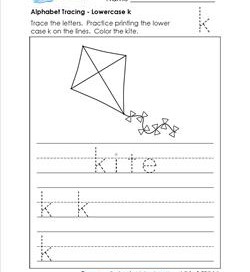 alphabet tracing - lowercase k
