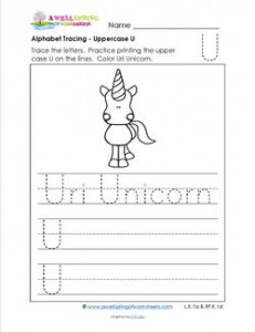 Alphabet Tracing - Uppercase U - Uri Unicorn | A Wellspring