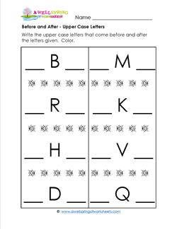 Before and After - Upper Case Letters - Positional Words