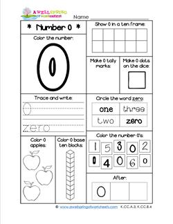 number worksheets for kindergarten number 0 worksheet