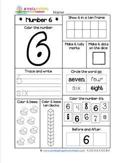 Number Worksheets for Kindergarten| Number 6 Worksheet