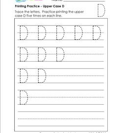 printing practice - upper case d - handwriting practice for kindergarten