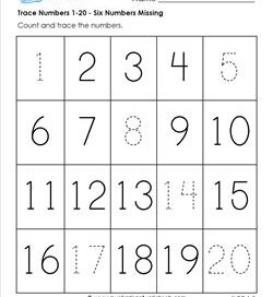 trace numbers 1 20 kindergarten number worksheets