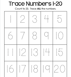 trace numbers 1 20 kindergarten number worksheets