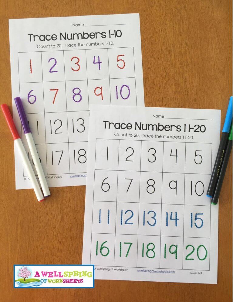 Tracing Numbers 1-20 Worksheets Blog Post | A Wellspring of Worksheets