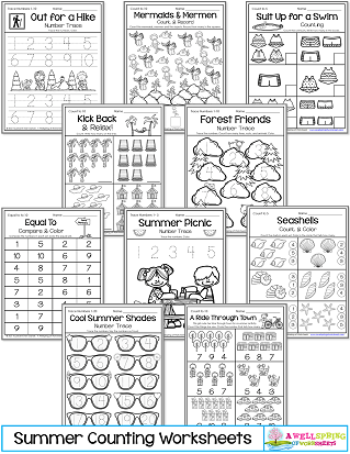 Kindergarten Counting Worksheets Four Seasons | A Wellspring